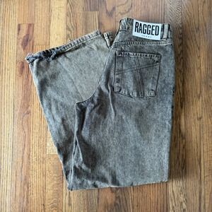 Ragged Jeans Womens 26 Wide Leg Acid Wash Denim Pants Baggy Distressed